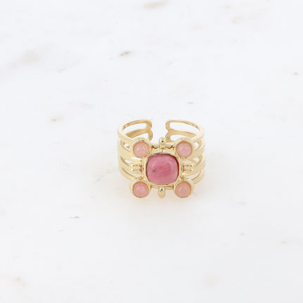 Bague - carré, 5 pierres naturelles