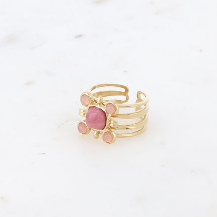 Bague - carré, 5 pierres naturelles