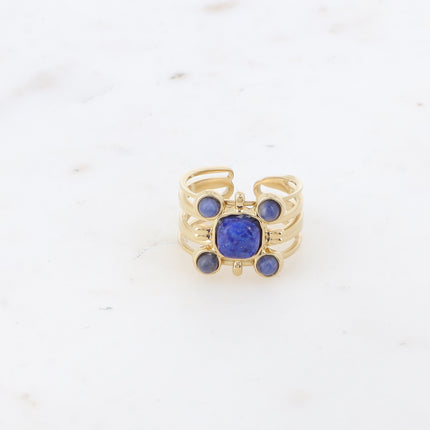 Bague - carré, 5 pierres naturelles