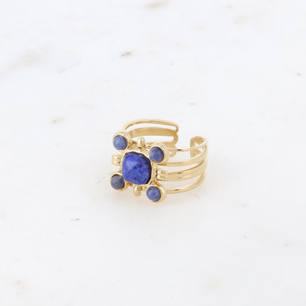 Bague - carré, 5 pierres naturelles