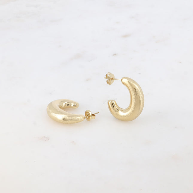 Creole earrings - oval domed and brushed ring 21x25mm