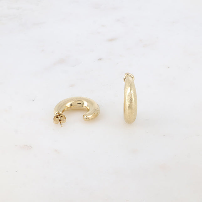 Creole earrings - oval domed and brushed ring 21x25mm