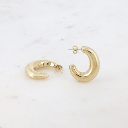 Thanya hoop earrings - oval domed and brushed ring 25x30mm