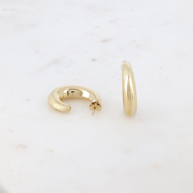 Thanya hoop earrings - oval domed and brushed ring 25x30mm