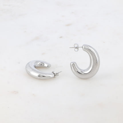 Thanya hoop earrings - oval domed and brushed ring 25x30mm