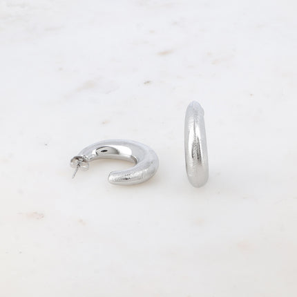 Thanya hoop earrings - oval domed and brushed ring 25x30mm