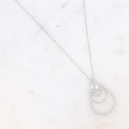 Sautoir Naomi - maille torsadée, gravure damier et 3 cercles torsadés