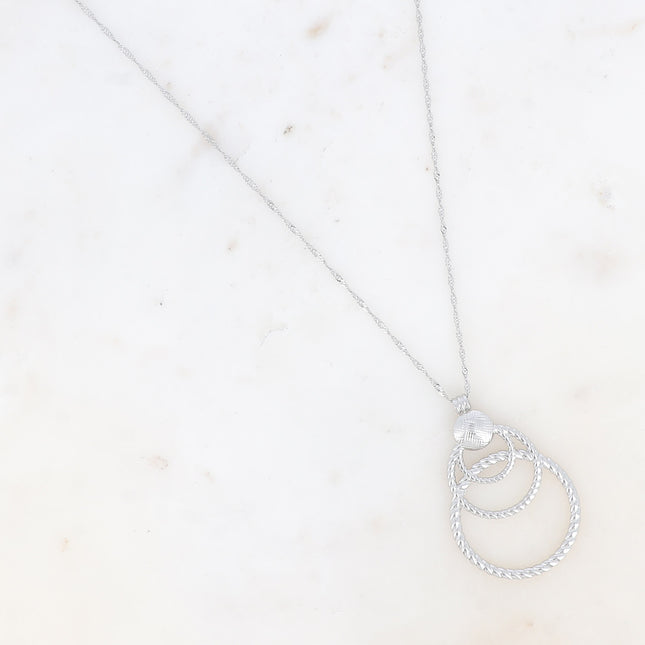 Sautoir Naomi - maille torsadée, gravure damier et 3 cercles torsadés
