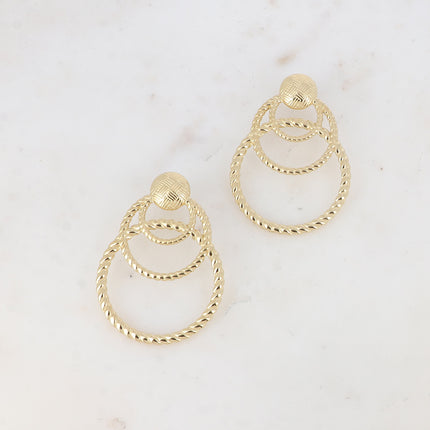 Naomi stud earrings - 1 checkerboard engraved insert and 3 twisted circles