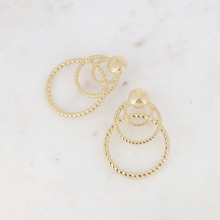 Naomi stud earrings - 1 checkerboard engraved insert and 3 twisted circles