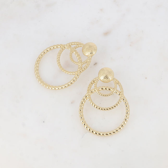 Boucles puces Naomi - 1 empiècement gravure damier et 3 cercles torsadés