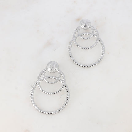 Naomi stud earrings - 1 checkerboard engraved insert and 3 twisted circles