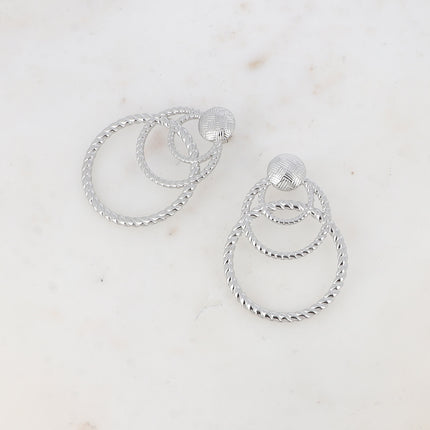 Naomi stud earrings - 1 checkerboard engraved insert and 3 twisted circles
