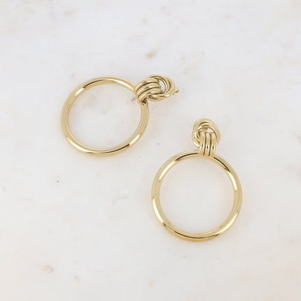 Dangling earrings - 1 hammered round insert, 2 twisted rings