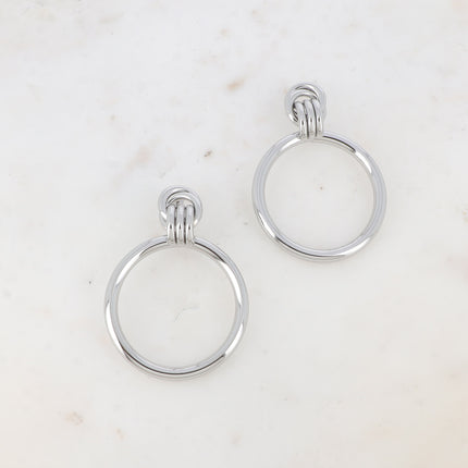 Dangling earrings - 1 hammered round insert, 2 twisted rings