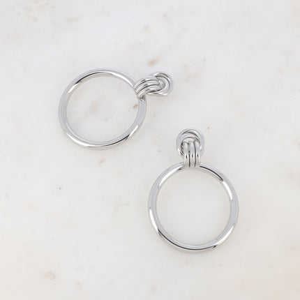 Dangling earrings - 1 hammered round insert, 2 twisted rings