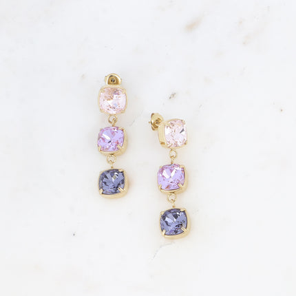 Stud earrings - 3 square crystals 10mm