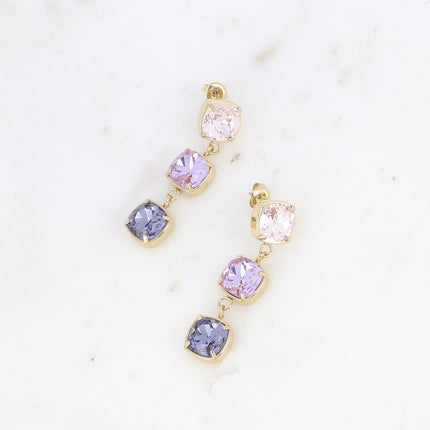 Stud earrings - 3 square crystals 10mm