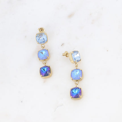 Stud earrings - 3 square crystals 10mm