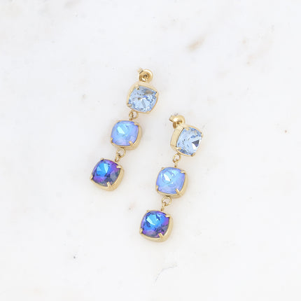 Stud earrings - 3 square crystals 10mm