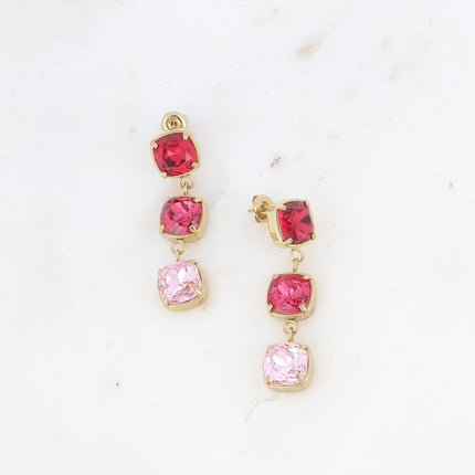 Stud earrings - 3 square crystals 10mm