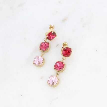 Stud earrings - 3 square crystals 10mm