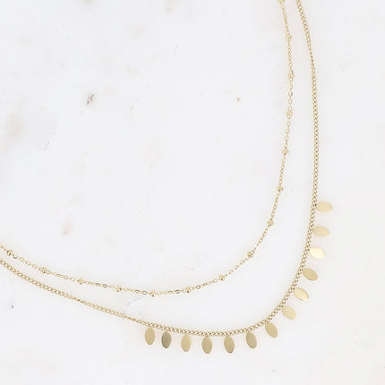 Collier Erikoa - 2 rangs, chaîne avec boules et pampilles ovales plates