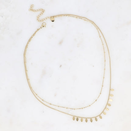 Collier Erikoa - 2 rangs, chaîne avec boules et pampilles ovales plates