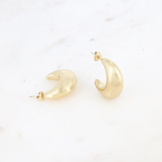 Graziella Creole Earrings - Brushed Crescent Moon 28x28mm