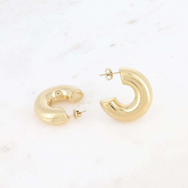 Hoop earrings - thick, domed and brushed 30mm