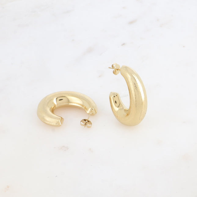 Tumy Creole earrings - oval, domed and brushed ring 28x36mm