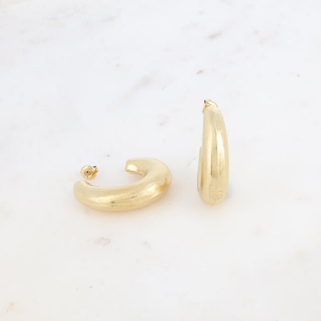 Tumy Creole earrings - oval, domed and brushed ring 28x36mm