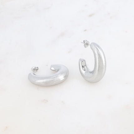 Tumy Creole earrings - oval, domed and brushed ring 28x36mm