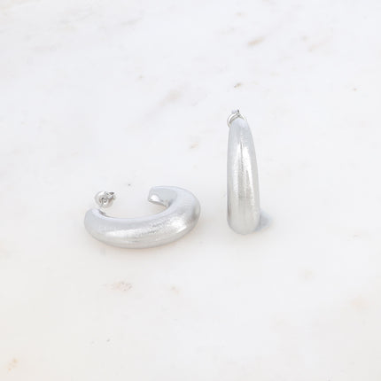 Tumy Creole earrings - oval, domed and brushed ring 28x36mm