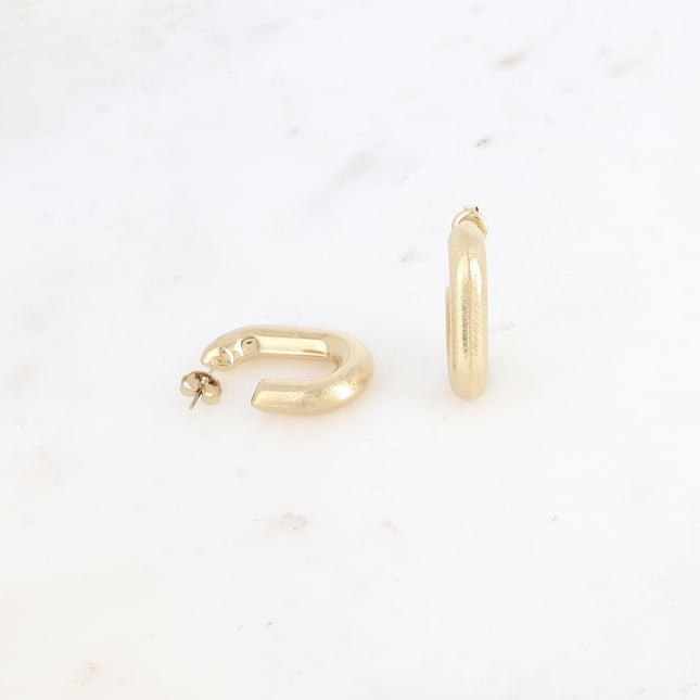 Creole earrings - oval, domed and brushed, 20x30mm