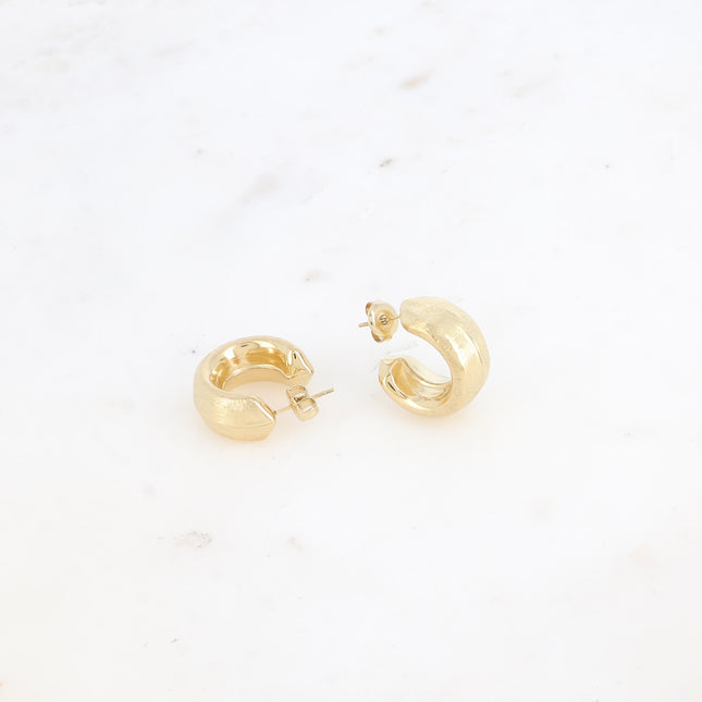 Hoop earrings - wide, flat, brushed effect and raised edge 20x20mm