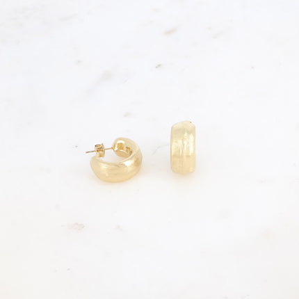 Hoop earrings - wide, flat, brushed effect and raised edge 20x20mm
