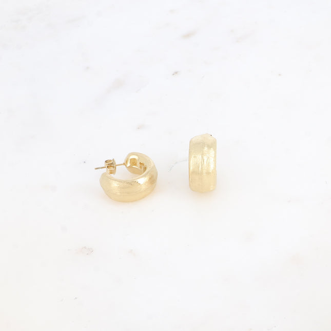 Hoop earrings - wide, flat, brushed effect and raised edge 20x20mm