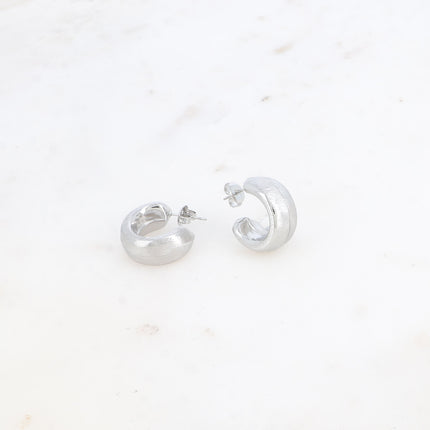 Hoop earrings - wide, flat, brushed effect and raised edge 20x20mm