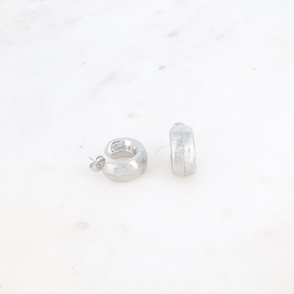 Hoop earrings - wide, flat, brushed effect and raised edge 20x20mm
