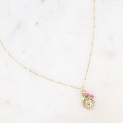 Collier Gaella - pierres naturelles, pendentif coeur ajouré