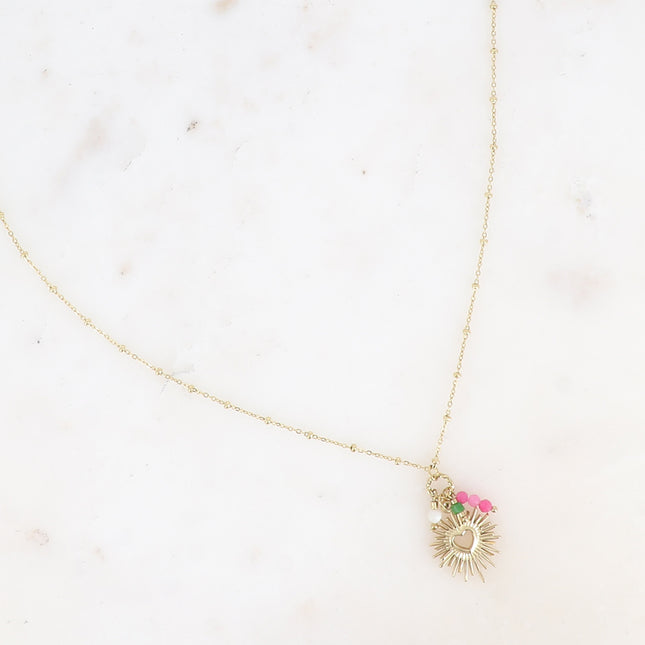 Collier Gaella - pierres naturelles, pendentif coeur ajouré