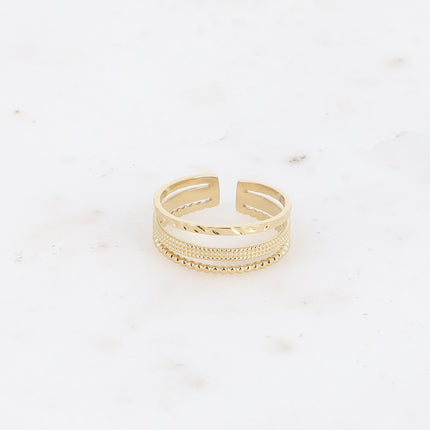Bague - 3 rangs, martelé, quadrillé et effet perlé