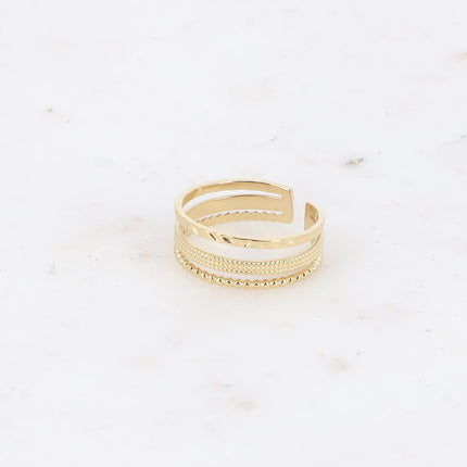 Bague - 3 rangs, martelé, quadrillé et effet perlé