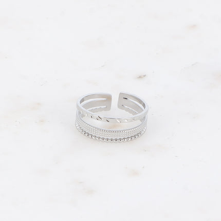 Bague - 3 rangs, martelé, quadrillé et effet perlé