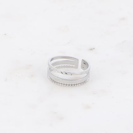 Bague - 3 rangs, martelé, quadrillé et effet perlé