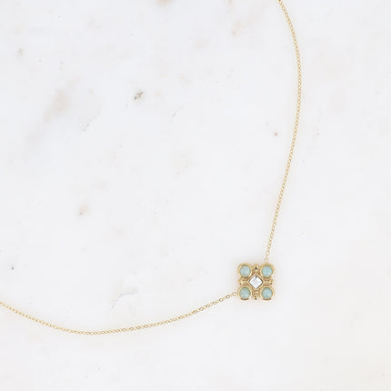 Collier - motif géométrique avec pierres naturelles et cristal taillé carré