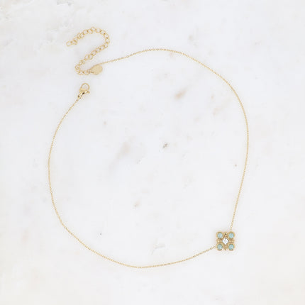 Collier - motif géométrique avec pierres naturelles et cristal taillé carré