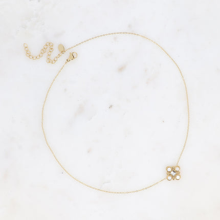 Collier - motif géométrique avec pierres naturelles et cristal taillé carré