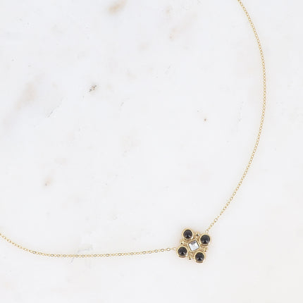 Collier - motif géométrique avec pierres naturelles et cristal taillé carré
